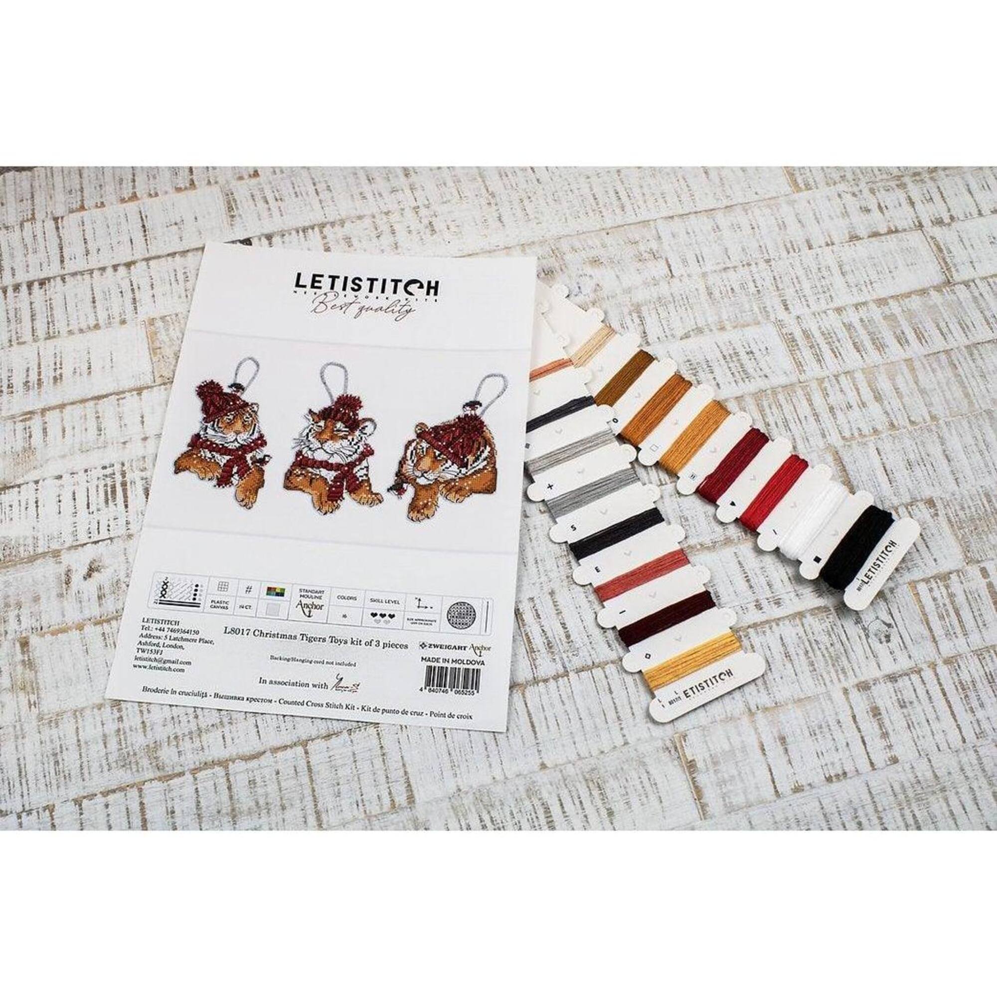 Letistitch Christmas Tigers Toys Set Plastic Canvas Counted Cross Stitch Kit
